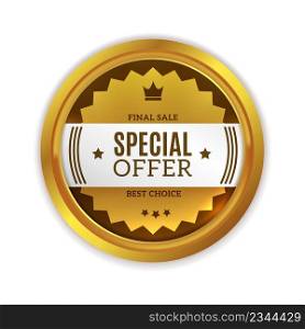 Special offer label with royal crown symbol. Quality badge isolated on white background. Special offer label with royal crown symbol. Quality badge