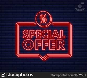 Special Offer neon style red colored. Discount label. Vector stock illustration. Special Offer neon style red colored. Discount label. Vector stock illustration.