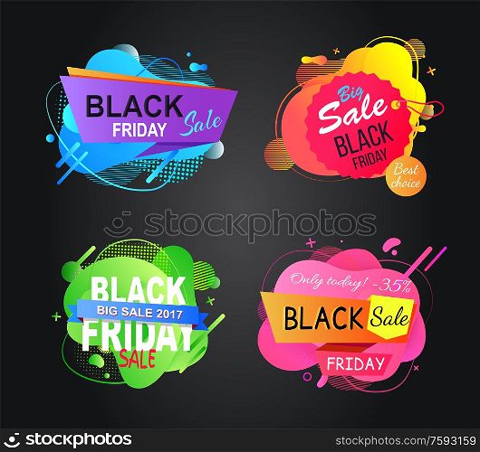 Special offer on black friday vector, announcement of price reduction and sales, sellout and clearance, propositions for clients and shoppers set. Best Sale and Deal of Shops, Black Friday Offer