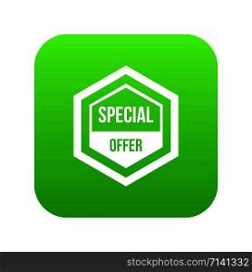 Special offer pentagon icon digital green for any design isolated on white vector illustration. Special offer pentagon icon digital green