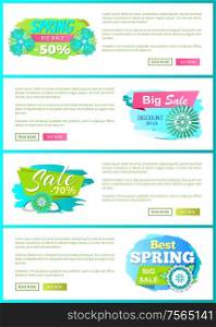 Special offer proposition seasonal sale, floral decoration flowers on web poster with text sample. Best spring discount 70 and 50 percent off price banner vector. Special Offer Proposition Season Sale Floral Decor
