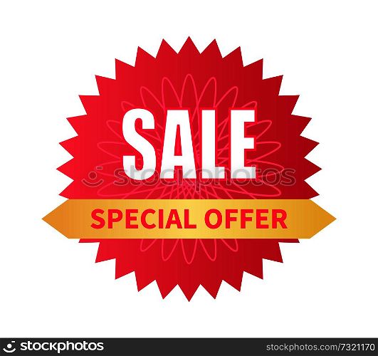 Special offer sale premium promotion label with watermarks elements on trade stamp sticker, vector illustration emblem with info about discounts isolated. Special Offer Sale Premium Promotion Label Vector