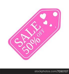 Special offer sale tag discount for Valentines Day. 50% OFF Sale Discount Banner. Special offer price signs. Sale Pink Label isolated on white background. Vector Illustration.