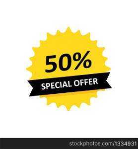 Special offer sale tag in yellow and black color isolated on white background. Vector EPS 10