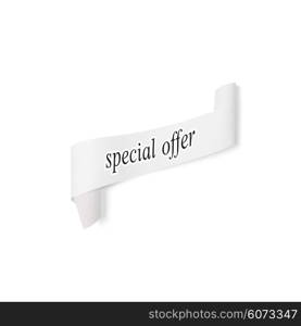 Special offer sign, paper banner, vector ribbon with shadow isolated on white.