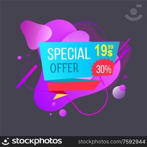 Special offer vector, isolated banner of shop, shopping and clearance promotion and proposal for reducing of price, lowered cost sale, super deal. Special Offer, Banner with Price and Percent Off