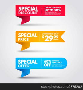 Special price banner collection discount flag set vector image