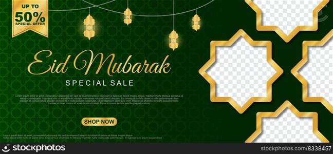 Special Sale eid mubarak Sale Islamic Ornament Lantern Banner Template. Suitable for social media post and web header. vector illustration