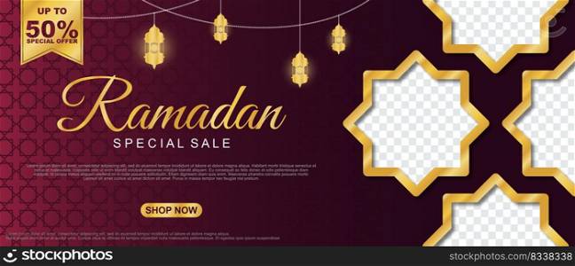 Special Sale Ramadan Sale Islamic Ornament Lantern Banner Template. Suitable for social media post and web header. vector illustration