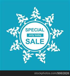 Special sale template poster in circle with Christmas Tree round. Vector winter plant silhouette with offer. Vector illustration