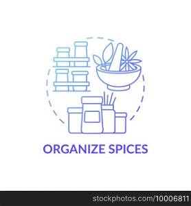 Special spice organizers blue gradient concept icon. Categorizing by place alphabetically idea thin line illustration. Handy organizing spices. Vector isolated outline RGB color drawing. Special spice organizers blue gradient concept icon