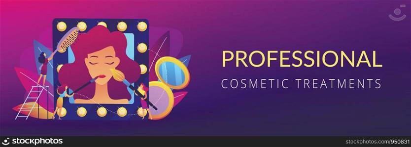 Specialists providing cosmetic treatment for woman face and hair. Beauty salon, beauty parlor, professional cosmetic treatments concept. Header or footer banner template with copy space.. Beauty salon concept banner header.