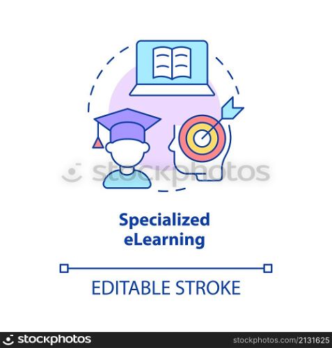 Specialized elearning concept icon. Online training for employees. Elearning abstract idea thin line illustration. Isolated outline drawing. Editable stroke. Roboto-Medium, Myriad Pro-Bold fonts used. Specialized elearning concept icon