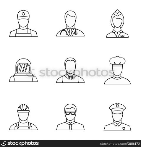 Specialty icons set. Outline illustration of 9 specialty vector icons for web. Specialty icons set, outline style