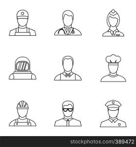 Specialty icons set. Outline illustration of 9 specialty vector icons for web. Specialty icons set, outline style