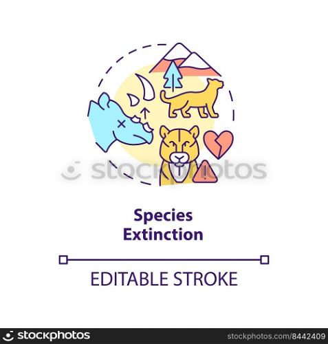 Species extinction concept icon. Wild animals loss. Consequence of overpopulation abstract idea thin line illustration. Isolated outline drawing. Editable stroke. Arial, Myriad Pro-Bold fonts used. Species extinction concept icon