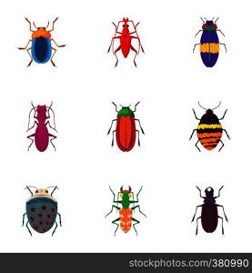 Species of beetles icons set. Cartoon illustration of 9 species of beetles vector icons for web. Species of beetles icons set, cartoon style