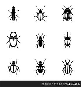 Species of beetles icons set. Simple illustration of 9 species of beetles vector icons for web. Species of beetles icons set, simple style