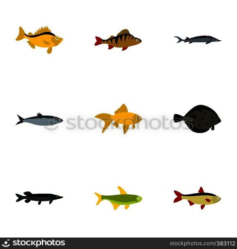 Species of fish icons set. Flat illustration of 9 species of fish vector icons for web. Species of fish icons set, flat style