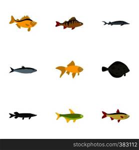 Species of fish icons set. Flat illustration of 9 species of fish vector icons for web. Species of fish icons set, flat style