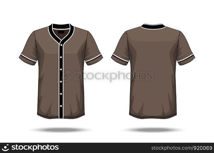 Specification Baseball T Shirt brown black Mockup isolated on white background , Blank space on the shirt for the design and placing elements or text on the shirt , blank for printing , illustration