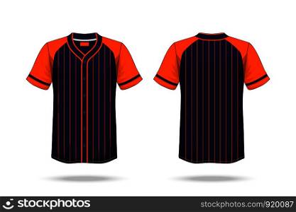 Specification Baseball T Shirt Dark Blue orange Mockup isolated white background , Blank space on the shirt for the design and placing elements or text on the shirt , blank for printing , illustration