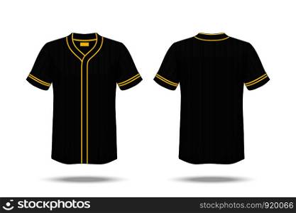 Specification Baseball T Shirt yellow black Mockup isolated on white background , Blank space on the shirt for the design and placing elements or text on the shirt , blank for printing , illustration