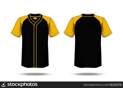 Specification Baseball T Shirt yellow black Mockup isolated on white background , Blank space on the shirt for the design and placing elements or text on the shirt , blank for printing , illustration