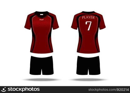 Specification Volleyball Jersey isolated on white background , Sport T Shirt round neck and short pants template. mockup team uniform . Vector layers , Illustration design