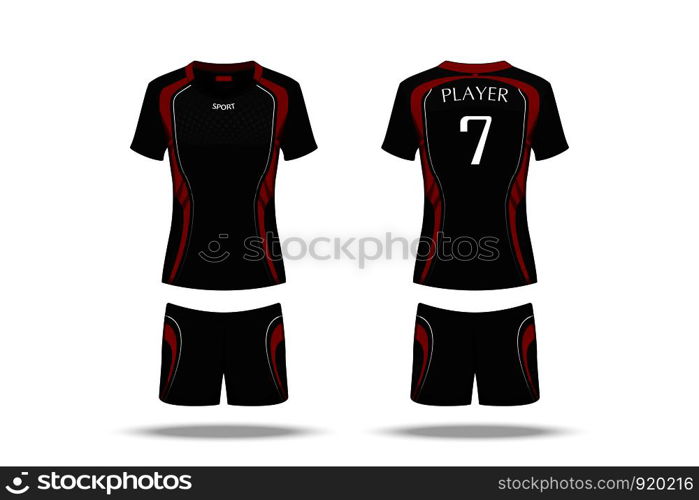 Specification Volleyball Jersey isolated on white background , Sport T Shirt round neck and short pants template. mockup team uniform . Vector layers , Illustration design