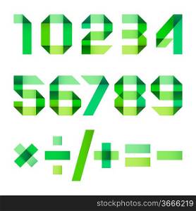 Spectral letters folded of paper green ribbon - Arabic numerals
