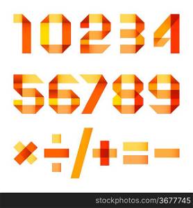Spectral letters folded of paper orange ribbon - Arabic numerals