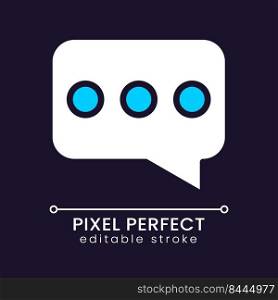 Speech balloon pixel perfect RGB color icon for dark theme. Sending message. Online communication. Simple filled line drawing on night mode background. Editable stroke. Poppins font used. Speech balloon pixel perfect RGB color icon for dark theme