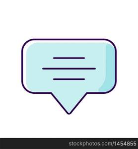 Speech bubble blue RGB color icon. Empty chat cloud. Notification box. Blank dialogue balloon with text space. Comment box with copyspace. Isolated vector illustration. Speech bubble blue RGB color icon