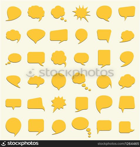 Speech bubble collection. Thirty six yellow blank hand drawn. Vector illustration