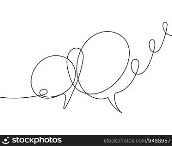 Speech bubble continuous one line drawing, minimalist line illustration done in one line. Dialogue chatinh cloud in simple linear style.. Speech bubble continuous one line drawing, minimalist line illustration done in one line.