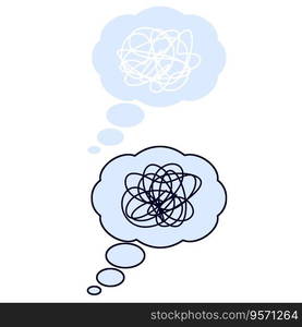 Speech bubble. Expression of emotion and dialogue. Cartoon illustration. Confused thoughts. Tangled line. Set of comic book element. Bubble cloud tangled thinking.