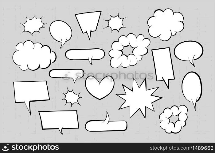 Speech bubble for comic text isolated background. Empty white outline. Dialog empty cloud, cartoon box. Speech bubble tag.. Speech bubble for comic text isolated background