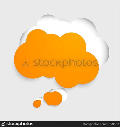 Speech bubble in orange color cut out from gray paper