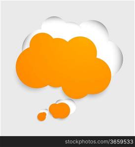 Speech bubble in orange color cut out from gray paper