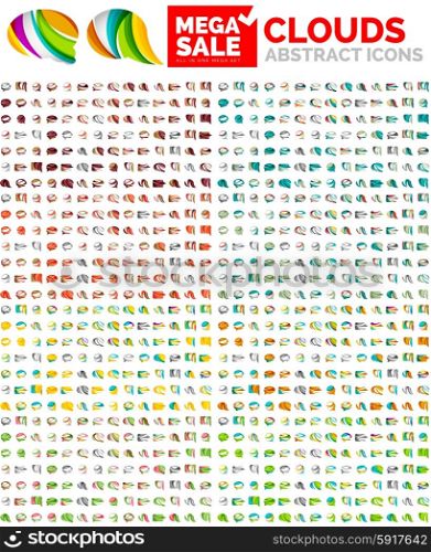 Speech bubble mega set, clouds. Colorful geometric design, icon or company logo collection, vector illustration