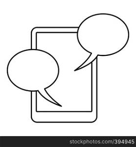 Speech bubble on phone icon. Outline illustration of speech bubble on phone vector icon for web. Speech bubble on phone icon, outline style