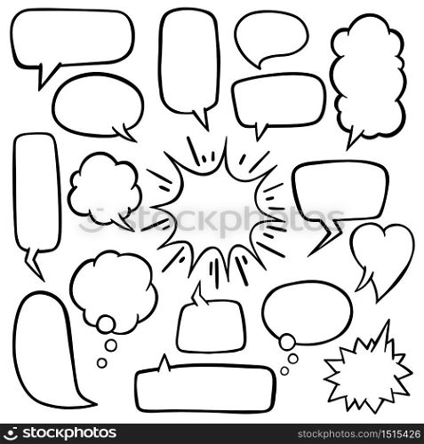 Speech bubble with hand drawn doodles set vector