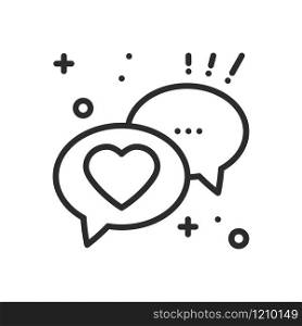 Speech bubble with heart line icon. Conversation chat dialog message. Happy Valentine day sign and symbol. Love couple relationship wedding holiday romantic amour theme.