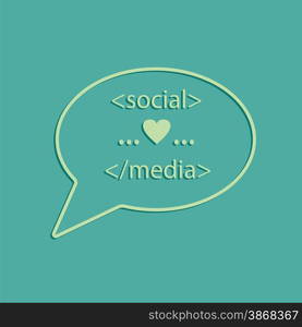 Speech bubble with social media tags and heart symbol vector illustration.