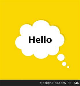 Speech bubble with text Hi, Hello. White bubble message hi in yellow background. Trendy vector banner, poster and label.. Speech bubble with text Hi, Hello. White bubble message hi in yellow background.