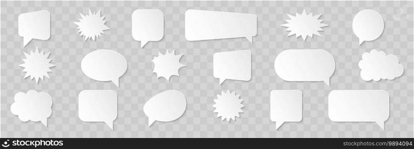 Speech bubbles. Empty white paper speech bubbles, isolated on transparent background. Vector illustration