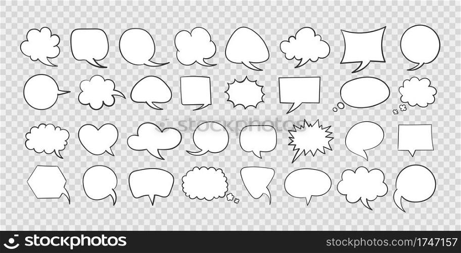 Speech bubbles. Hand drawn Icons. Collection of empty speech bubbles. Comic speech bubble. Retro empty comic bubble. Vector illustration