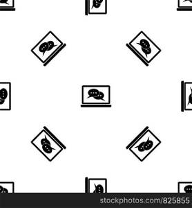Speech bubbles on laptop screen pattern repeat seamless in black color for any design. Vector geometric illustration. Speech bubbles on laptop screen pattern seamless black