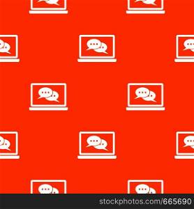 Speech bubbles on laptop screen pattern repeat seamless in orange color for any design. Vector geometric illustration. Speech bubbles on laptop screen pattern seamless